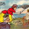 Leap Year 1908 woman with net trying to catch man antique pc Y12603