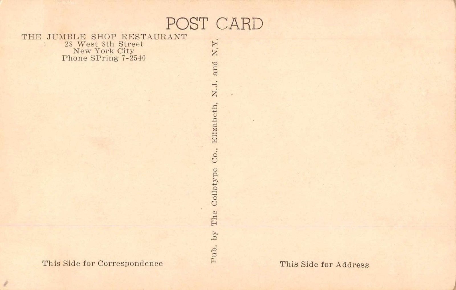 New York City Jumble Shop Restaurant Exterior View Antique Postcard (J35748) - Image 2