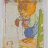 Dressed kitten on chair eating jam out of jar general greeting antique pc Z9014