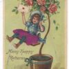 Many Happy Returns Girl on Swing Antique Greeting Postcard N3303