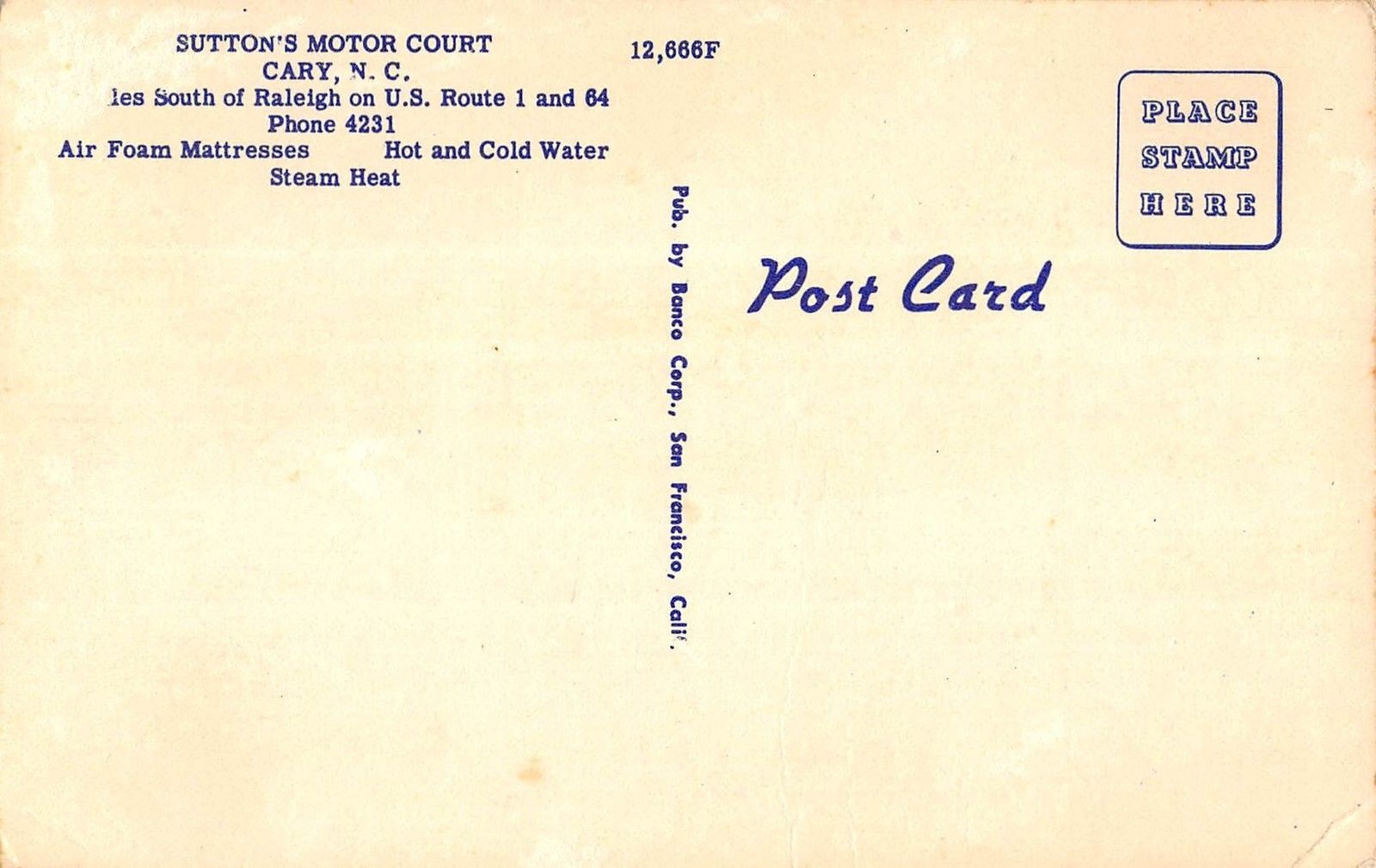 Cary North Carolina Sutton's Motor Court General View Antique Postcard V19356 - Image 2