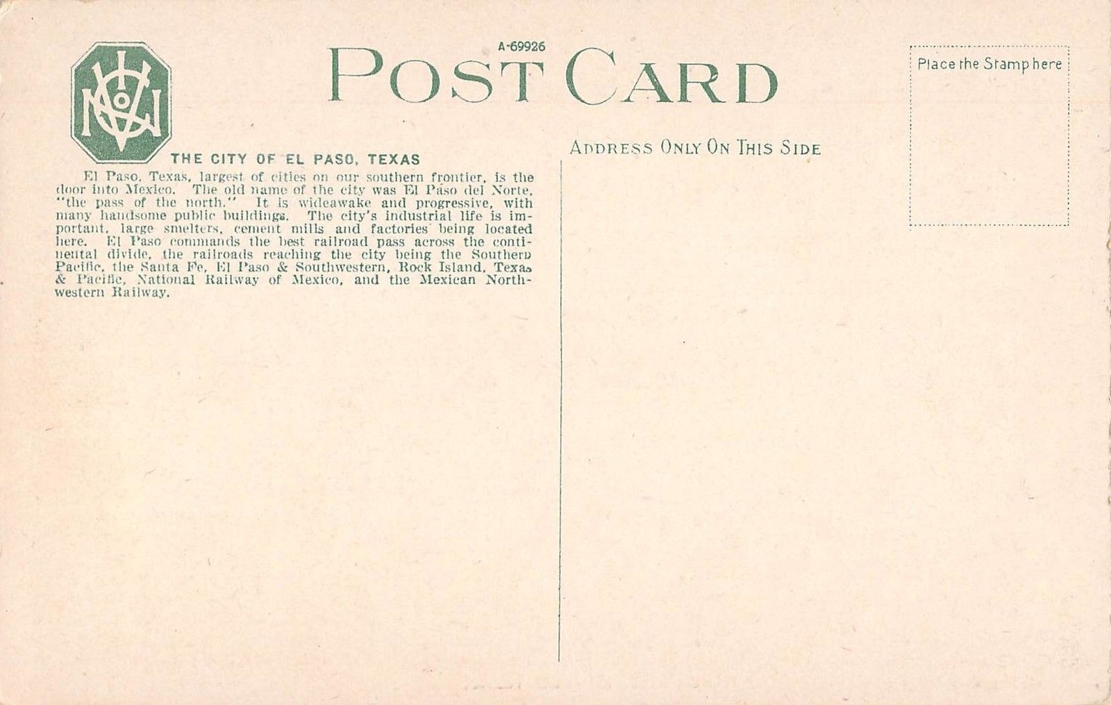 El Paso Texas Mills Street Fronting San Jacinto Plaza Antique Postcard (J29485) - Image 2