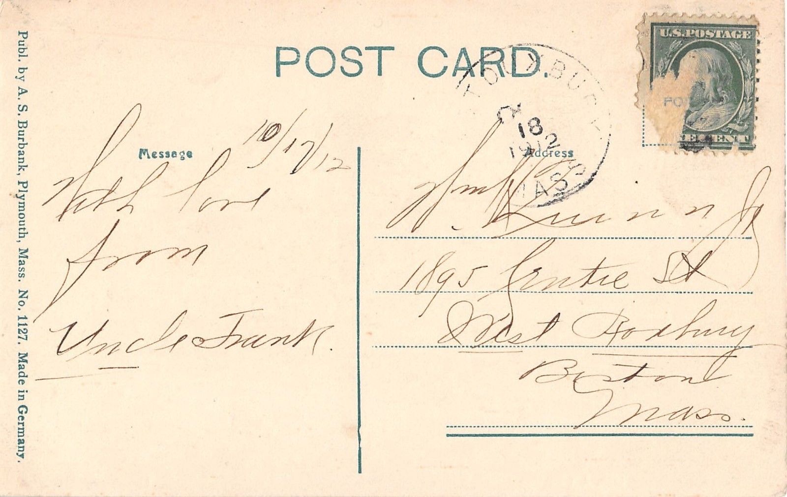 Kingston Massachusetts High School Antique Postcard (J17930) - Image 2
