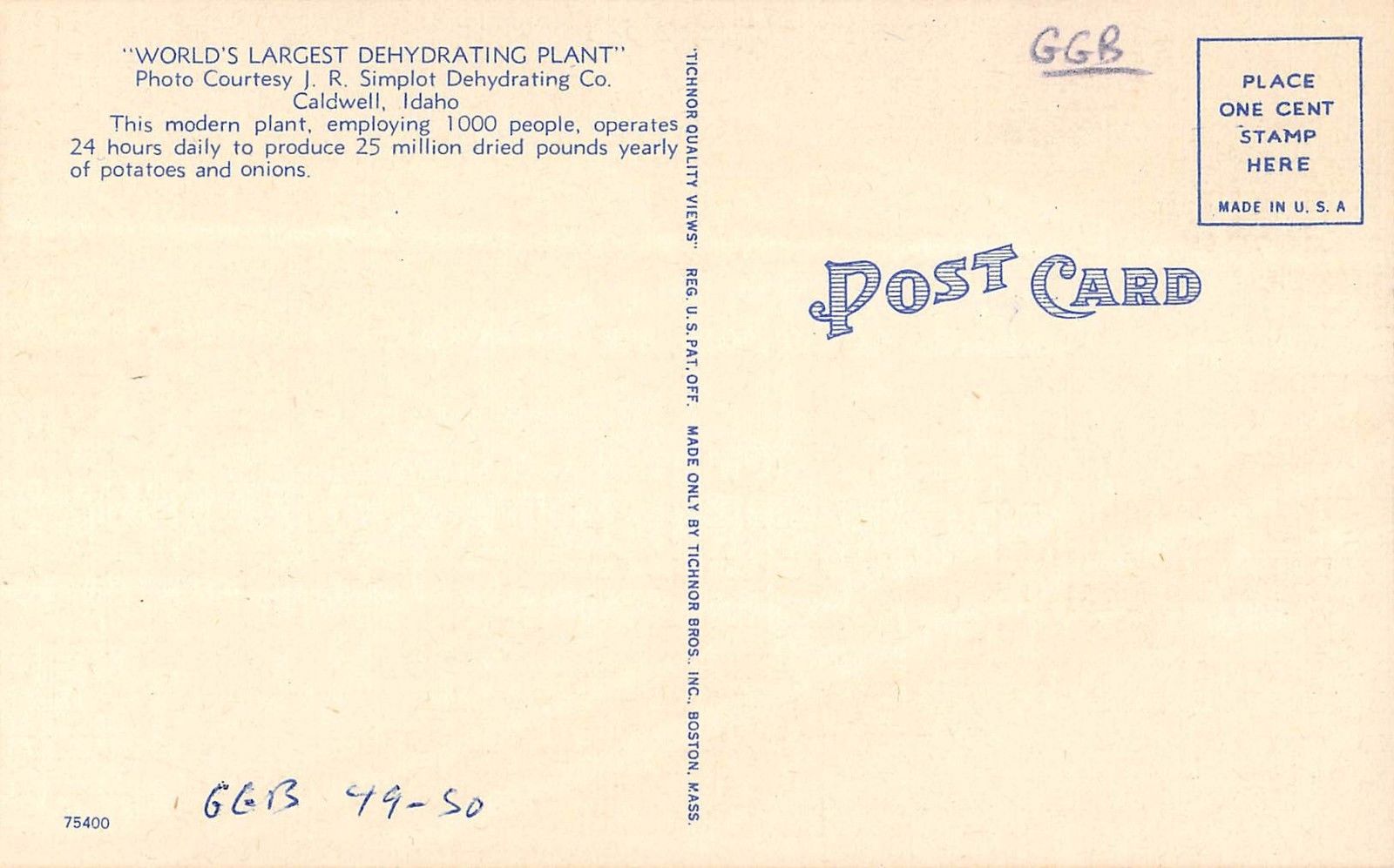 Caldwell Idaho World's Large Dehydrating Plant Exterior Antique Postcard V21923 - Image 2
