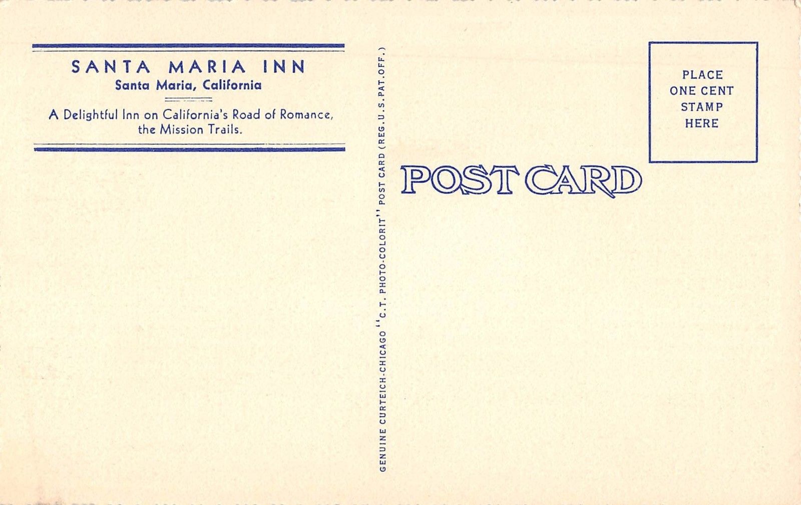 Santa Maria California Santa Maria Inn Dining Room Antique Postcard (J23174) - Image 2