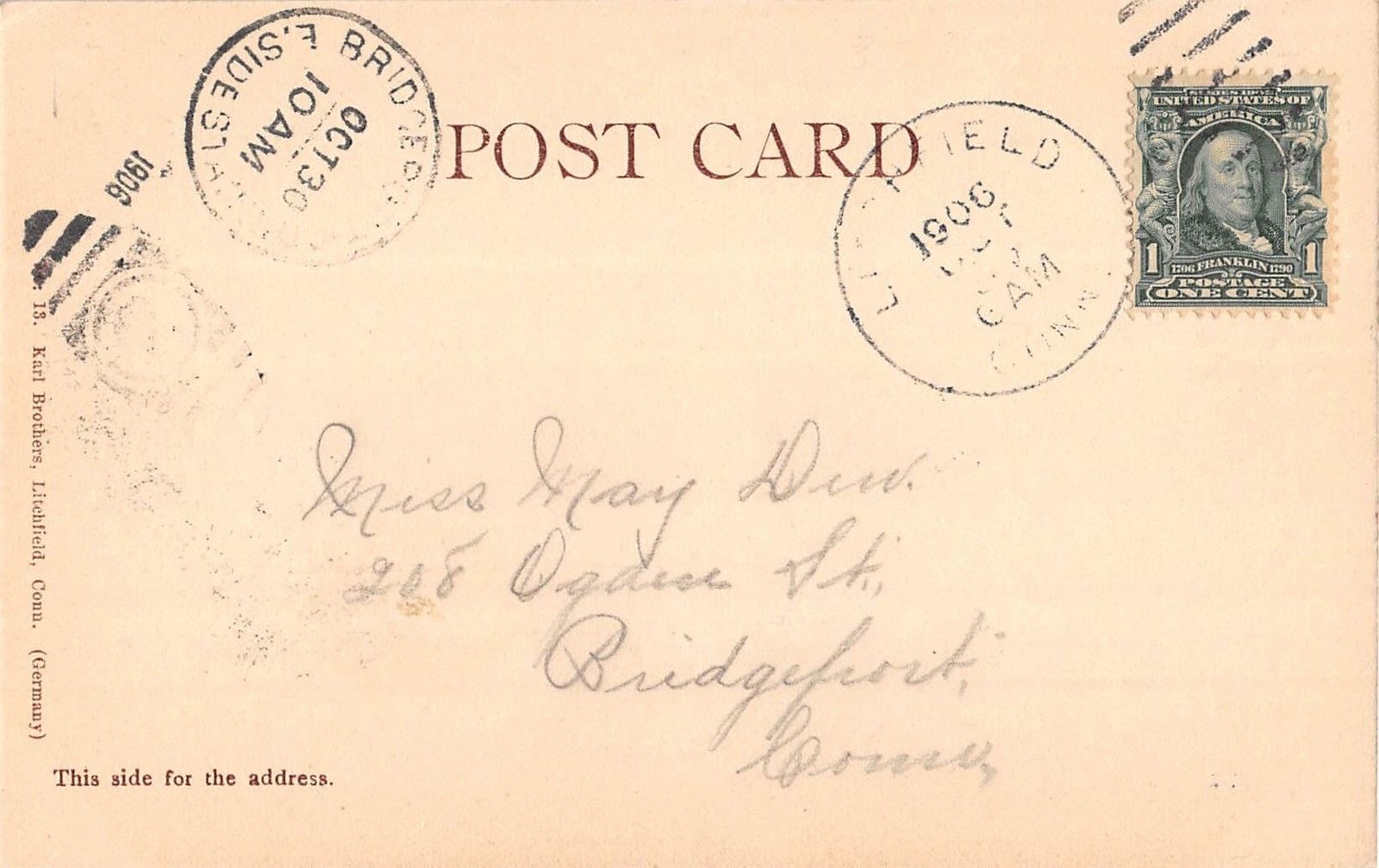 Litchfield Connecticut North Street General View Antique Postcard V6873 - Image 2