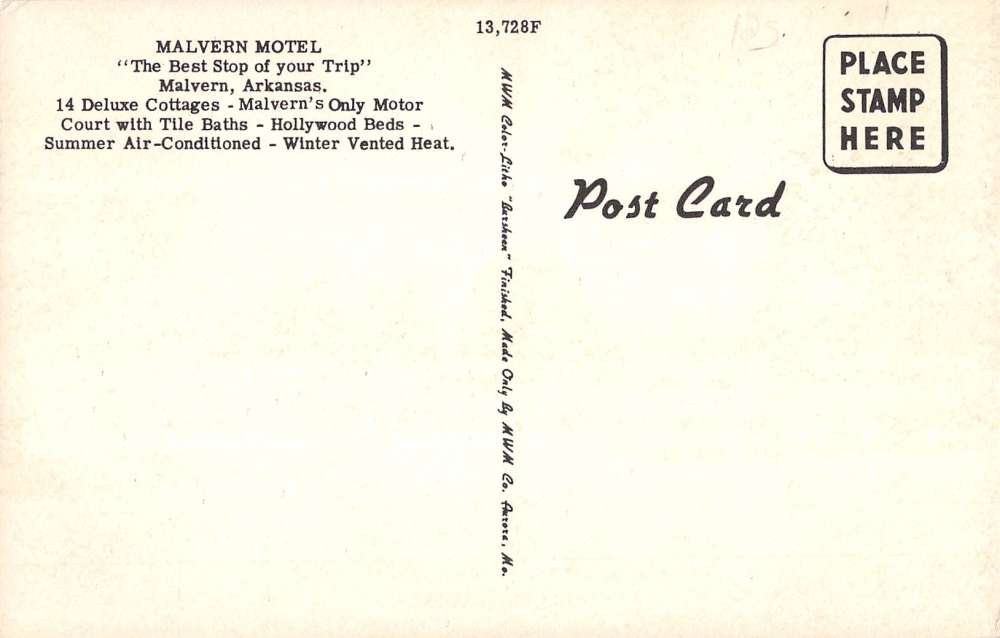 Malvern Arkansas Motel Street View Antique Postcard K21892 - Image 2