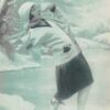 Pair of young woman ice skating winter scene tinted real photo antique pc Y9707