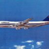 German Airline Lufthansa Boeing Jet 747 in Flight Vintage Postcard (J36010)