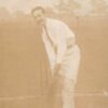 Male Cricket player in field real photo antique pc (Y9732)
