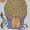 Colorful die-cut Peacock completely intact antique pc (Z8824)