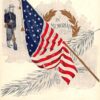"In Memoriam" soldier rifle US flag feather patriotic antique pc (Y10180)