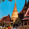 Wat Phra Keo Bangkok Thailand view of The Golden Pagoda vintage pc (Y10063)