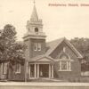 Columbus Nebraska view of Presbyterian Church entrance visitors antique pc Y4256