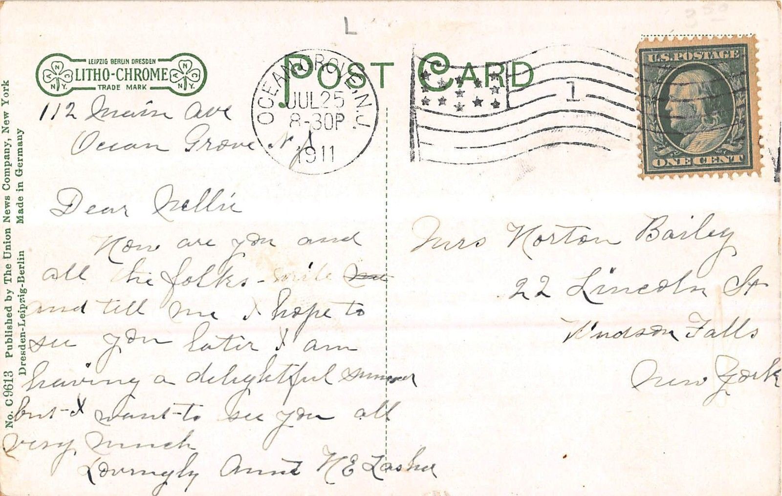 Ocean Grove New Jersey street scene The Young People's Temple antique pc (Y4192) - Image 2