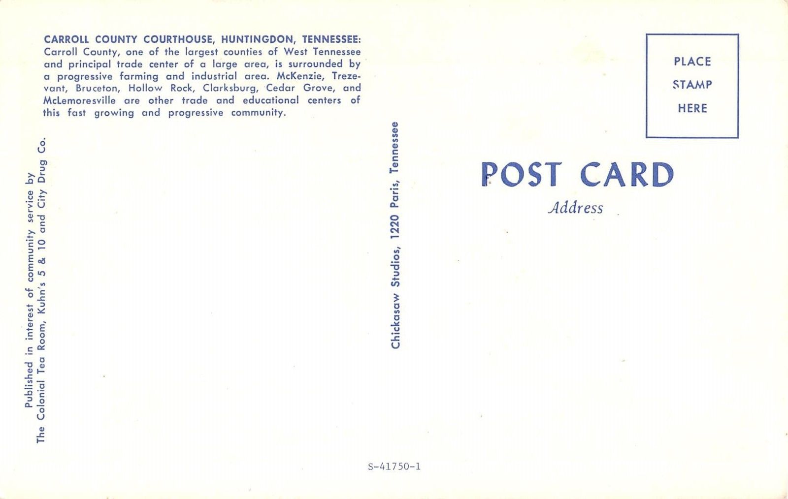 Huntington Tennessee Carroll County Court House Vintage Postcard (J22203) - Image 2