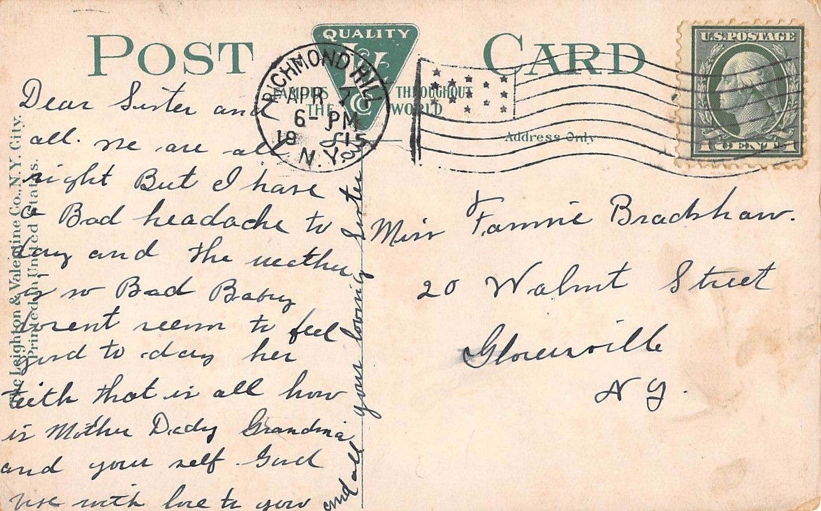 Long Island New York Richmond Hill Congregational Church Antique Postcard V22643 - Image 2