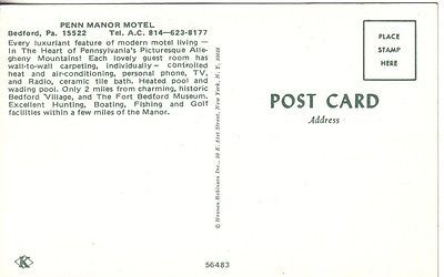 S1068 Penn Manor Motel Bedford PA postcard - Image 2