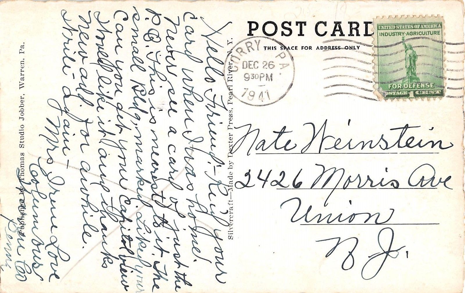 Youngsville Pennsylvania Main Street Looking West Antique Postcard V12554 - Image 2