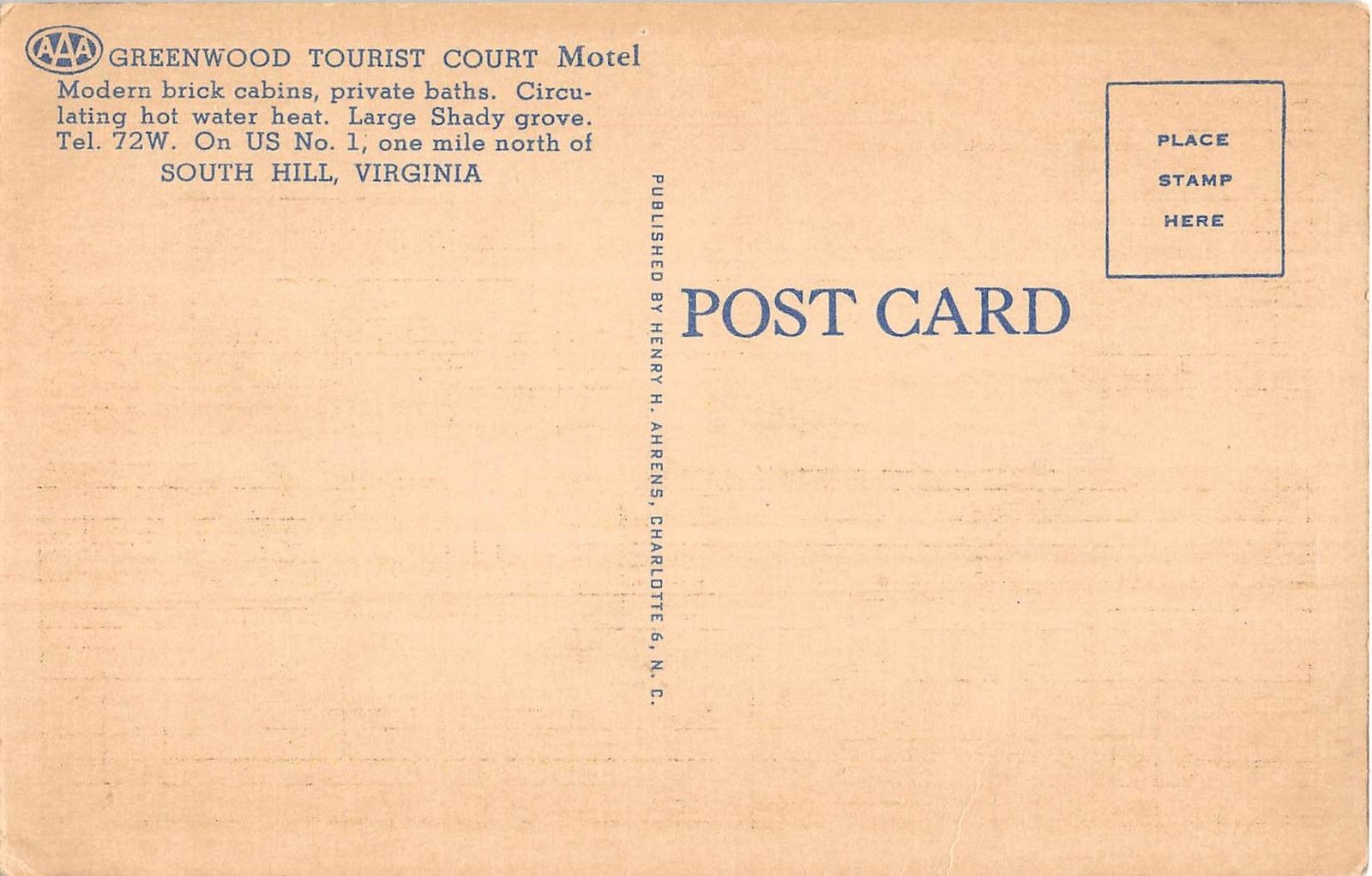 South Hill Virginia Greenwood Tourist Court Motel On U.S. 1 Antique PC V12787 - Image 2