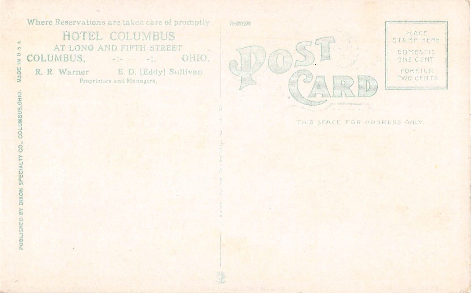 Columbus Ohio Hotel Columbus Interior Antique Postcard (J15059) - Image 2