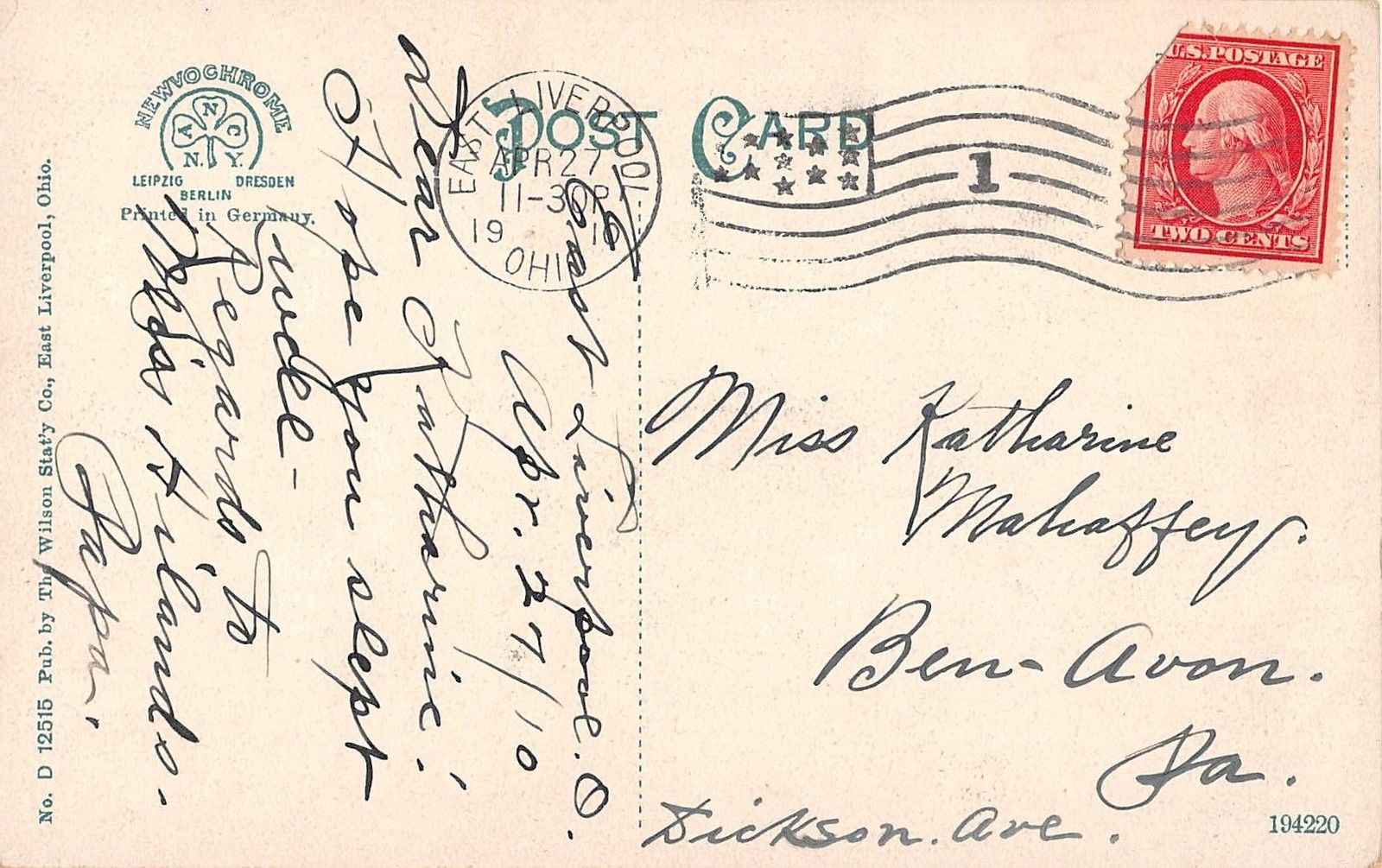 Liverpool Ohio The Diamond by Night Antique Postcard (J15057) - Image 2