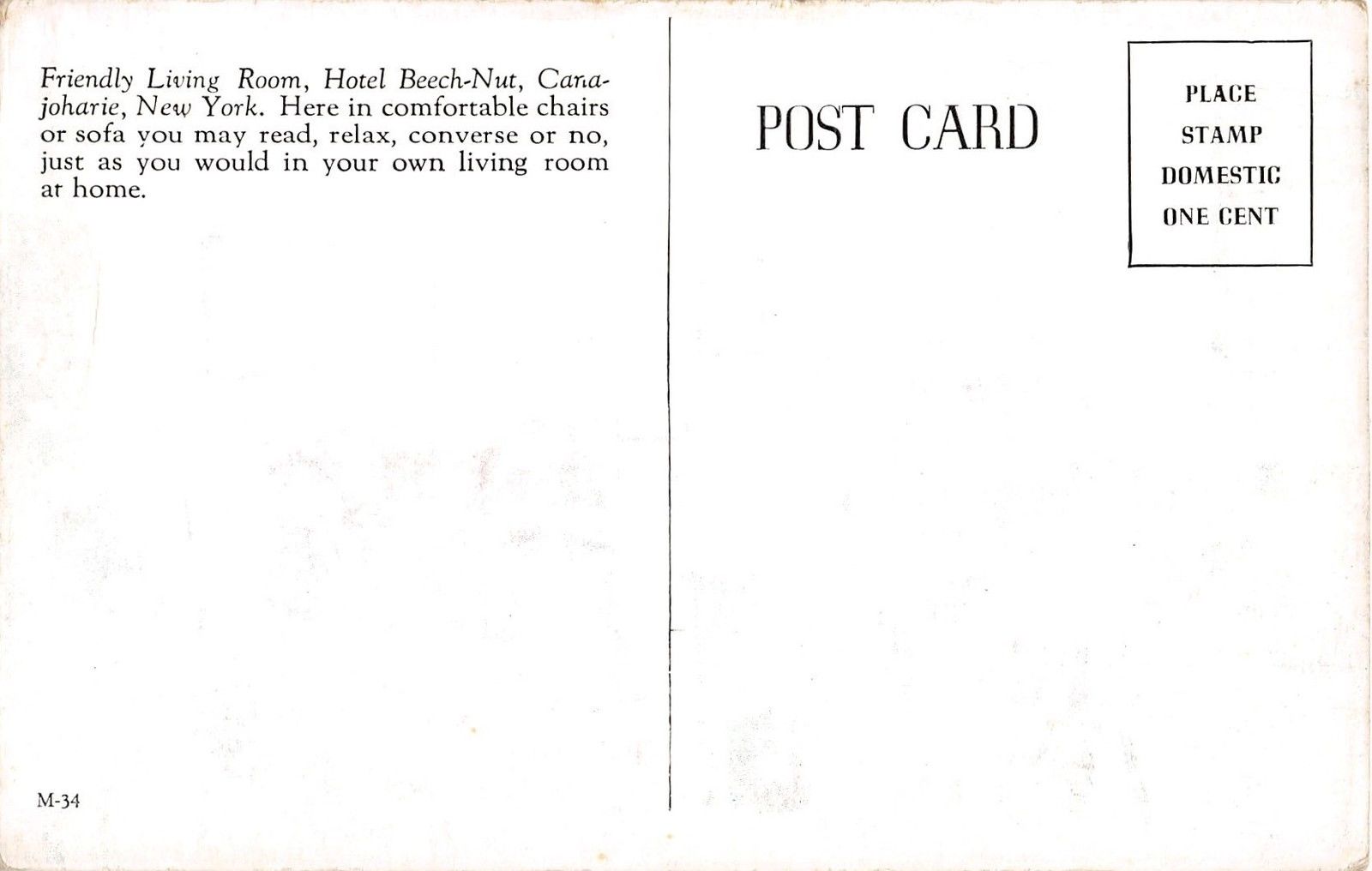 Canajoharie New York Hotel Beech-Nut Living Room Antique Postcard (J16439) - Image 2