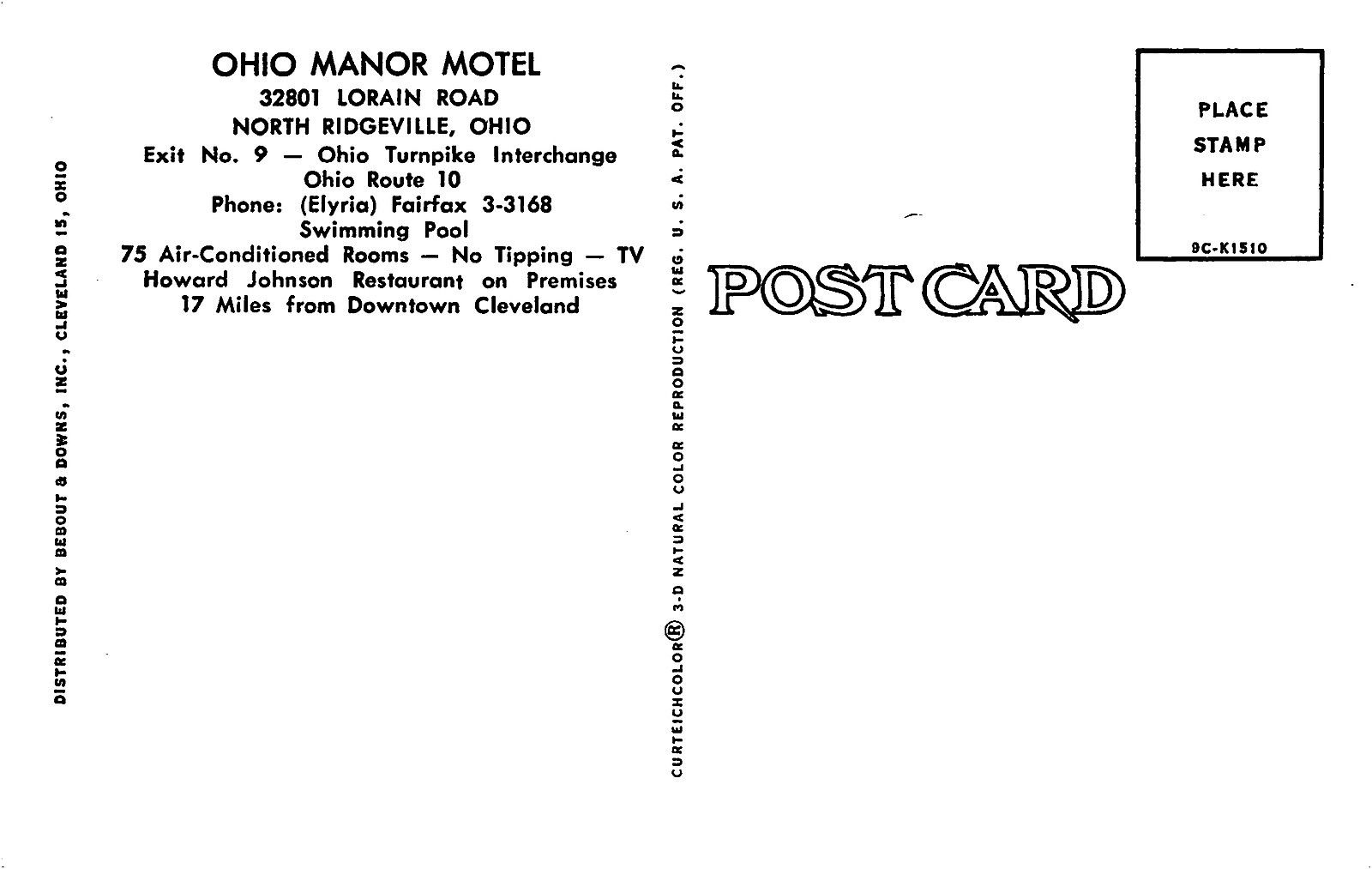Ohio Manor Motel, North Ridgeville Ohio vintage Postcard (T21) - Image 2