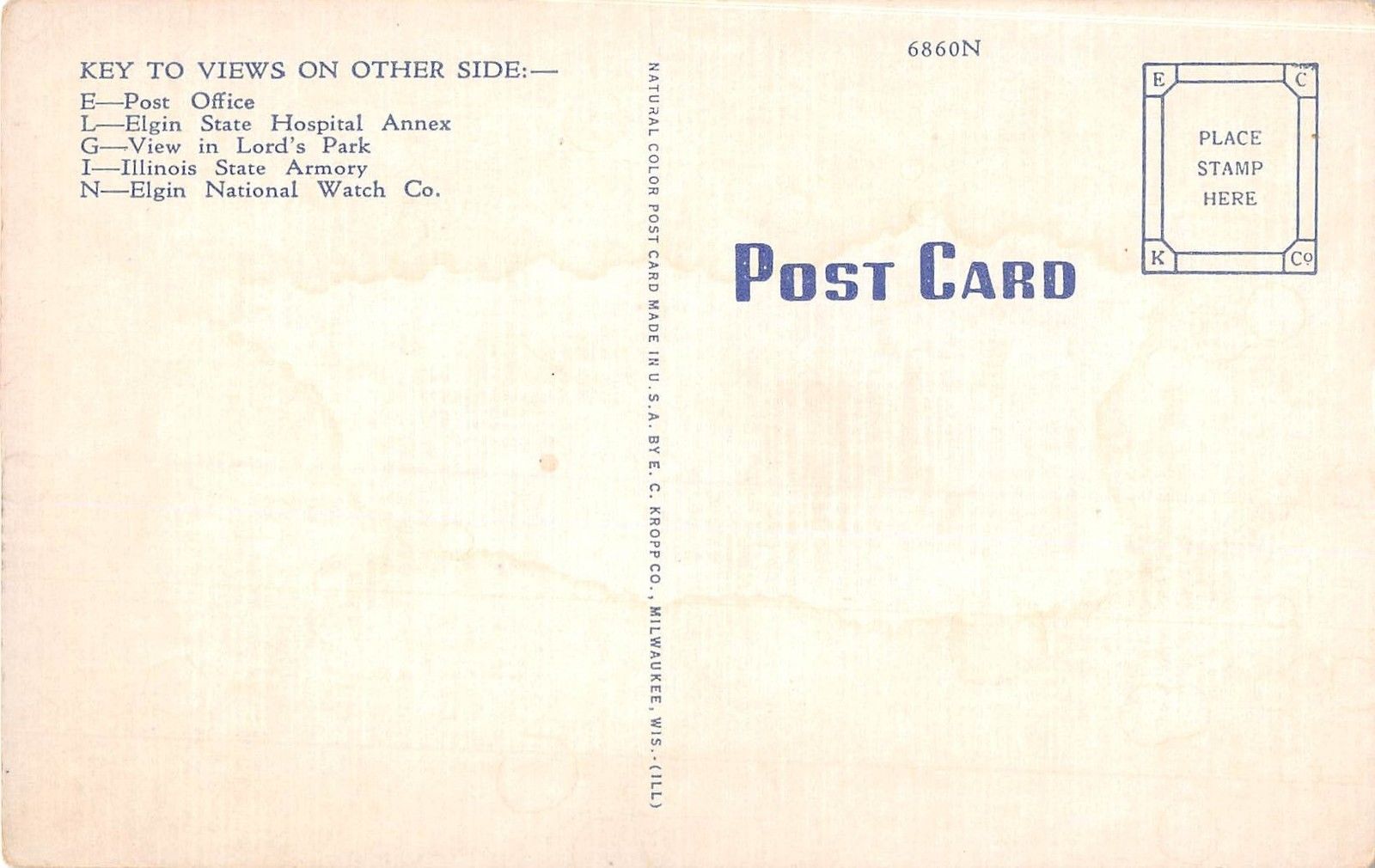 Elgin Illinois Greetings Large Letter Linen Antique Postcard (J5957) - Image 2