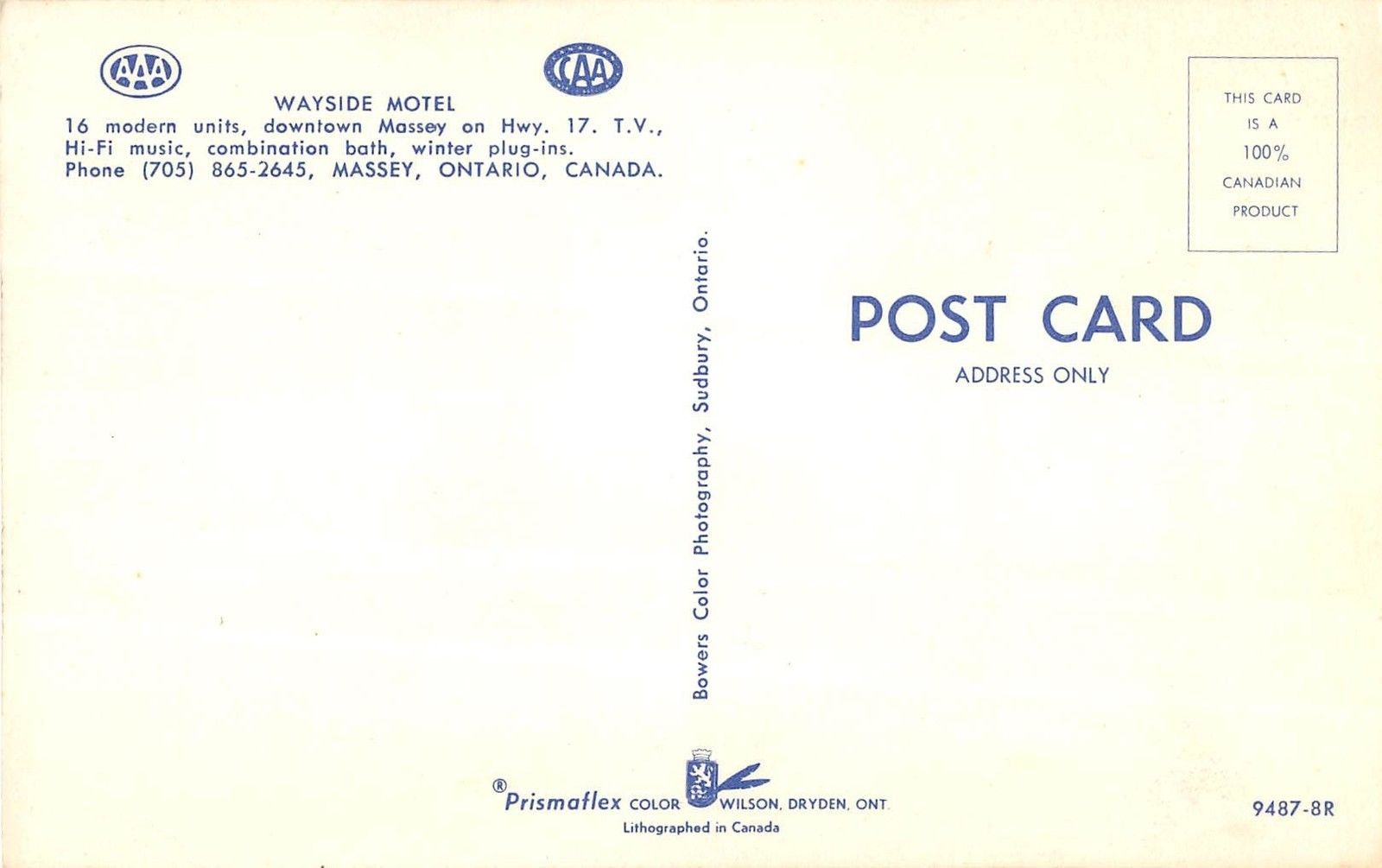 Ontario, Canada Wayside Motel Vintage Postcard (T44) - Image 2
