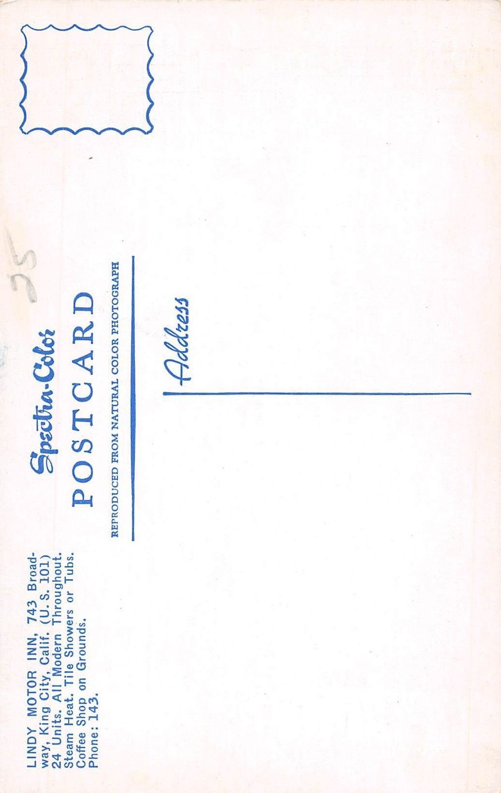 Lindy Motor Inn, King City, California Vintage Postcard (T1742) - Image 2