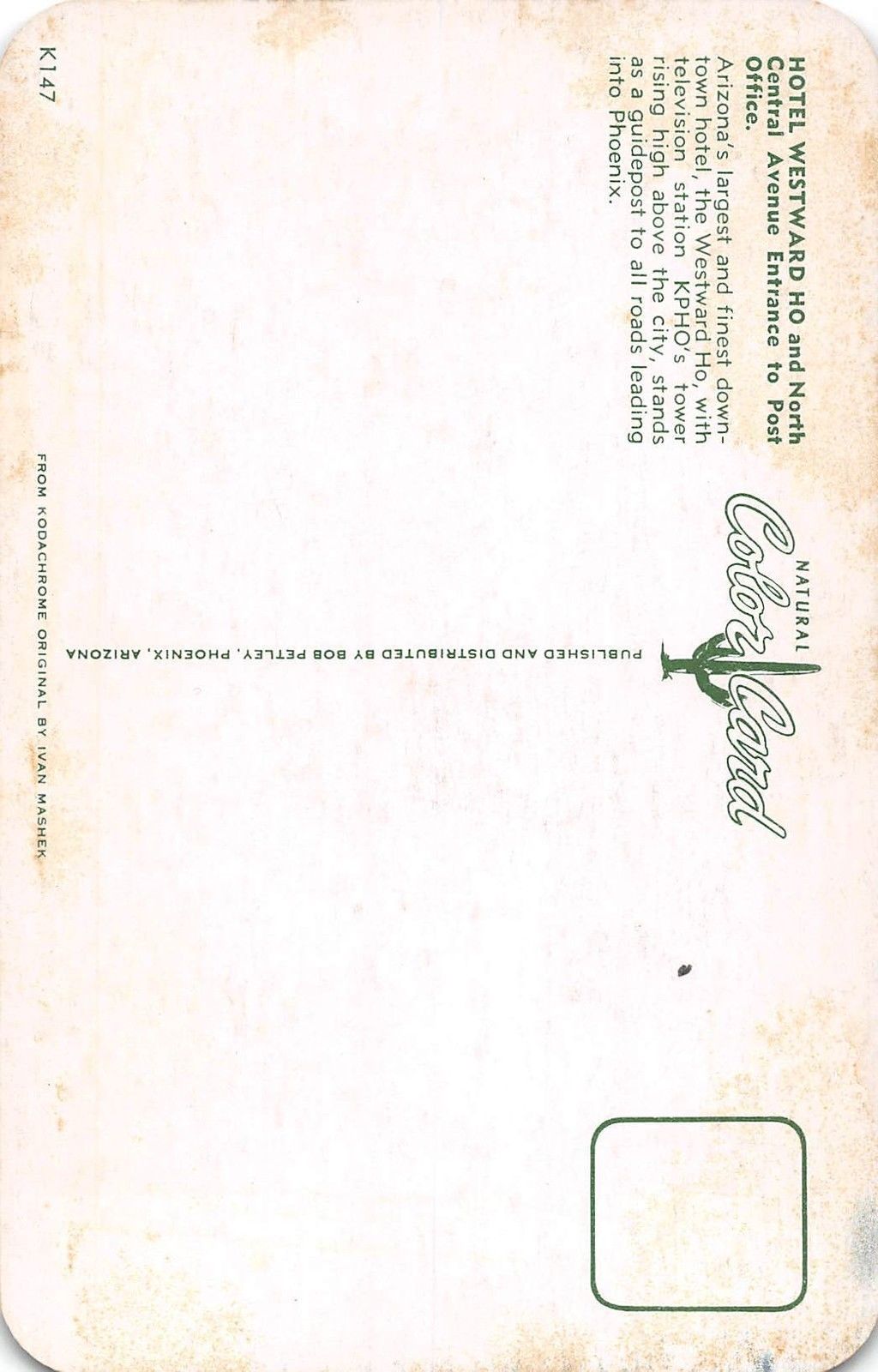 Hotel Westward, Phoenix, Arizona Vintage Postcard (T1732) - Image 2