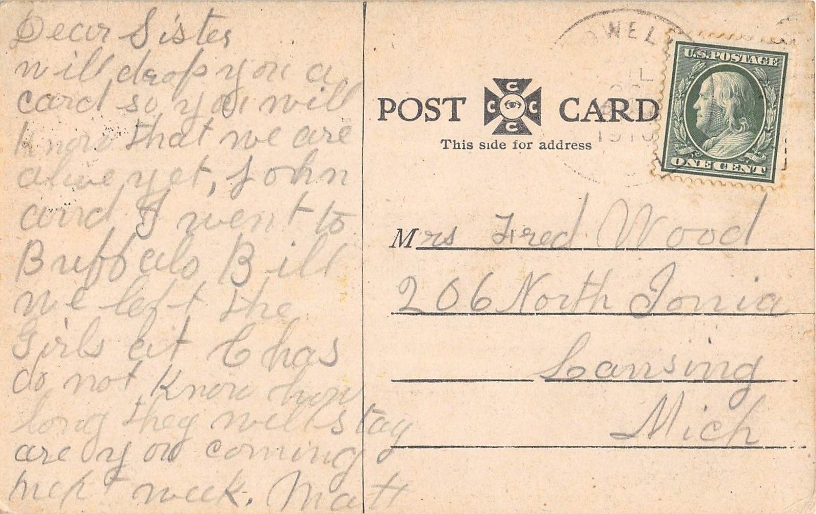 Lowell Michigan Congregational Church Exterior View Antique Postcard V14198 - Image 2