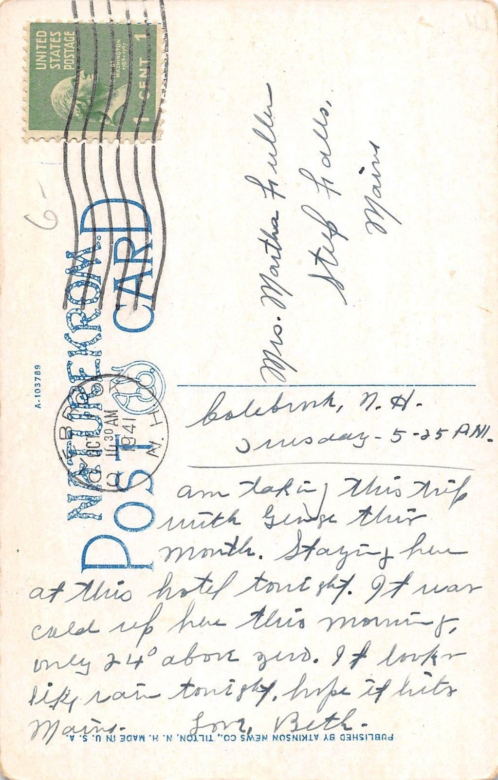 Colebrook House, Colebrook, New Hampshire Antique Postcard (T3593) - Image 2