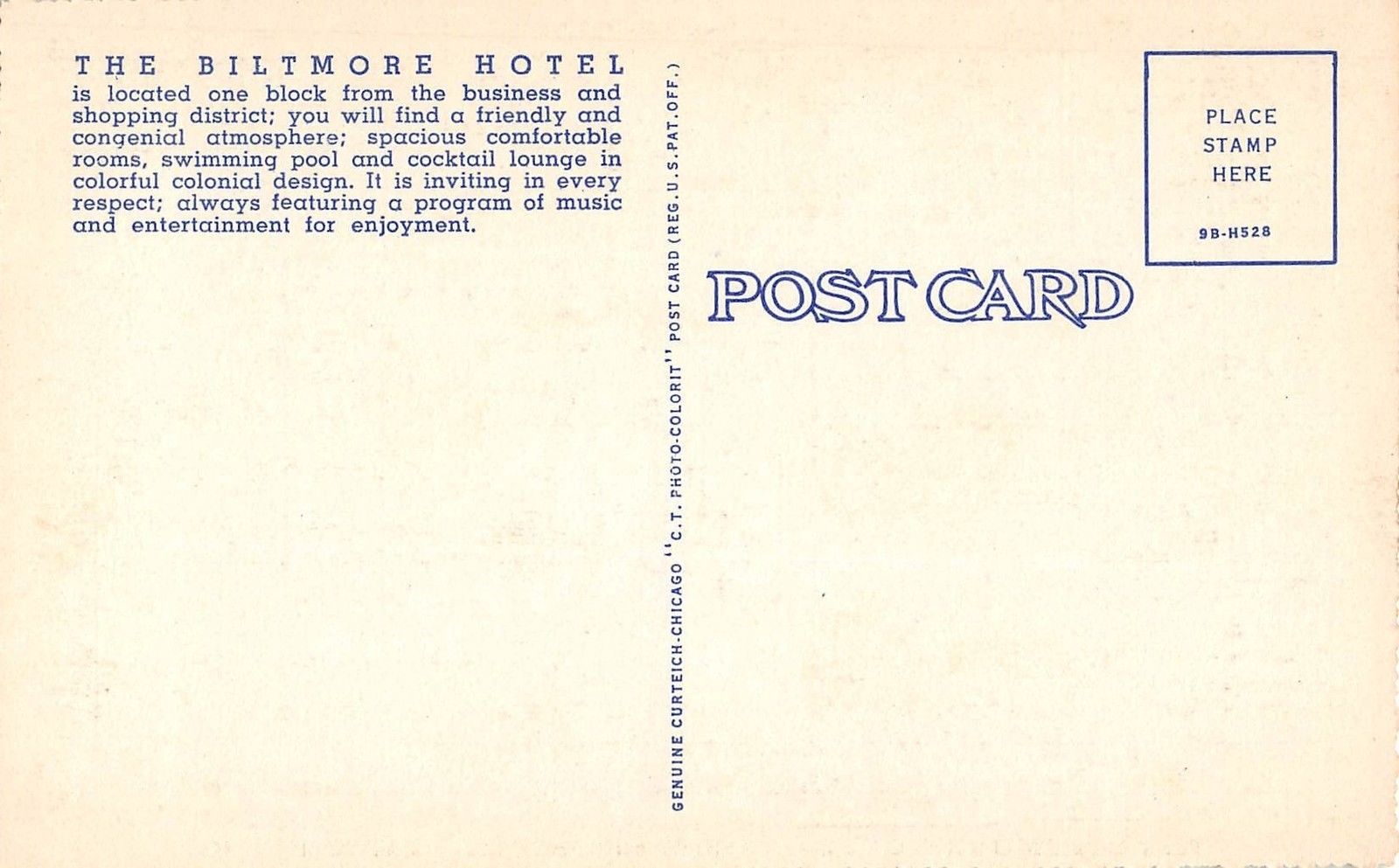 The Biltmore Hotel, Fayette and Paca St. Baltimore Md. Antique Postcard (T1663) - Image 2