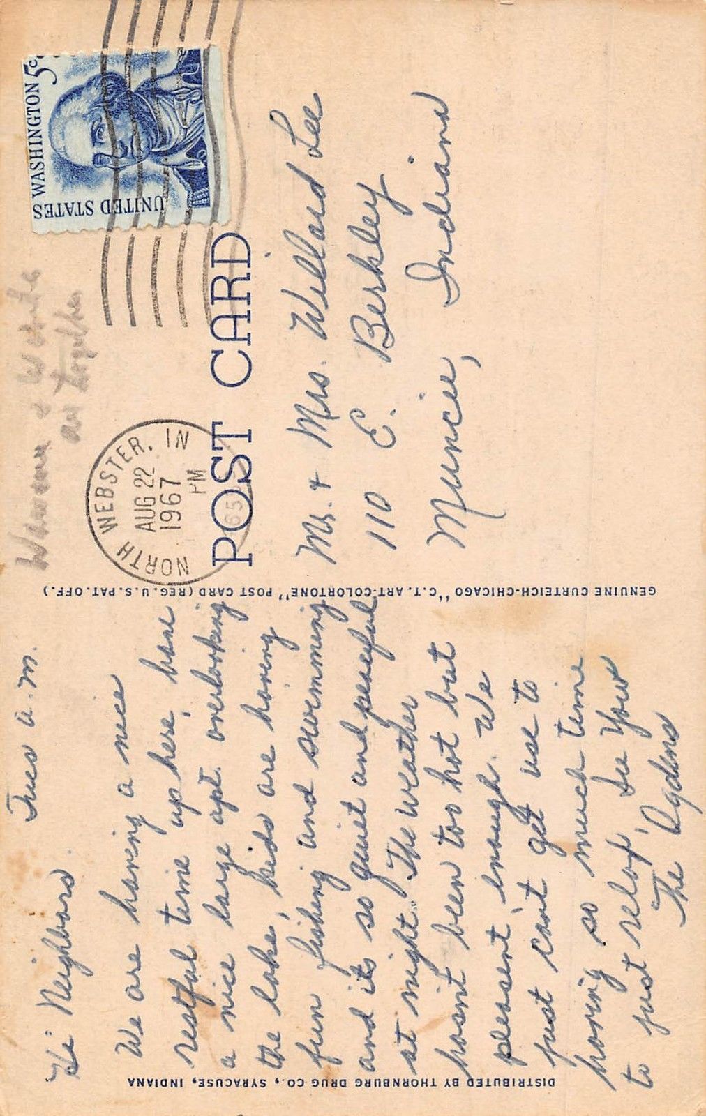 Yellow Banks Hotel, Lake Webster, Indiana Antique Postcard (T3498) - Image 2