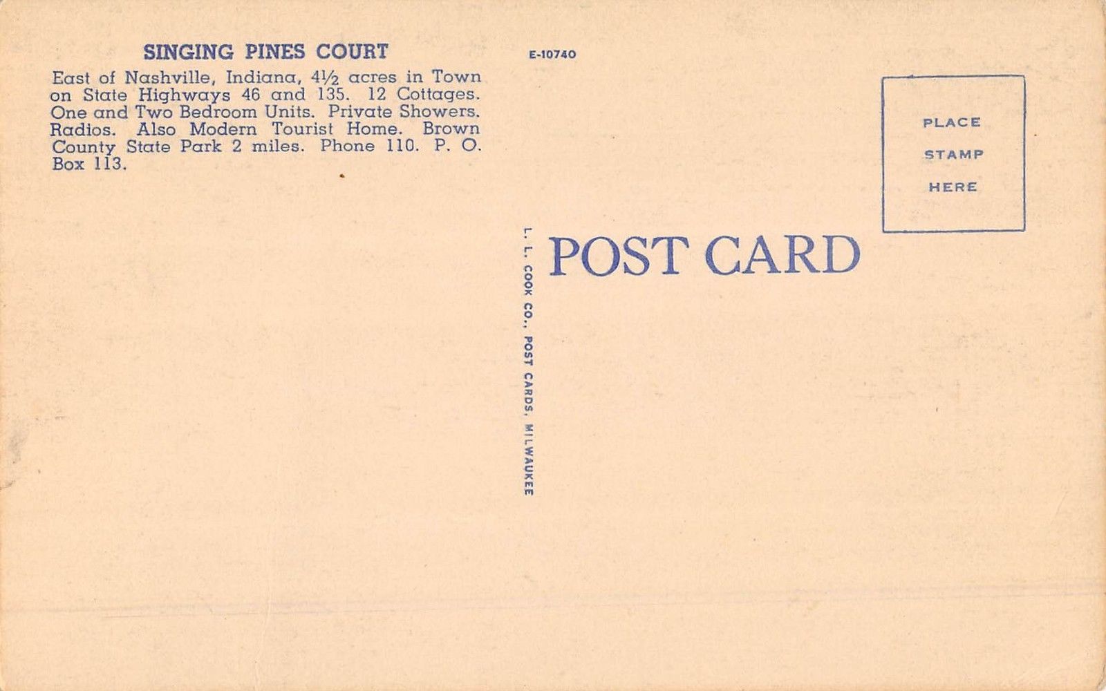 Singing Pines Court, Nashville, Indiana Antique Postcard (T3493) - Image 2