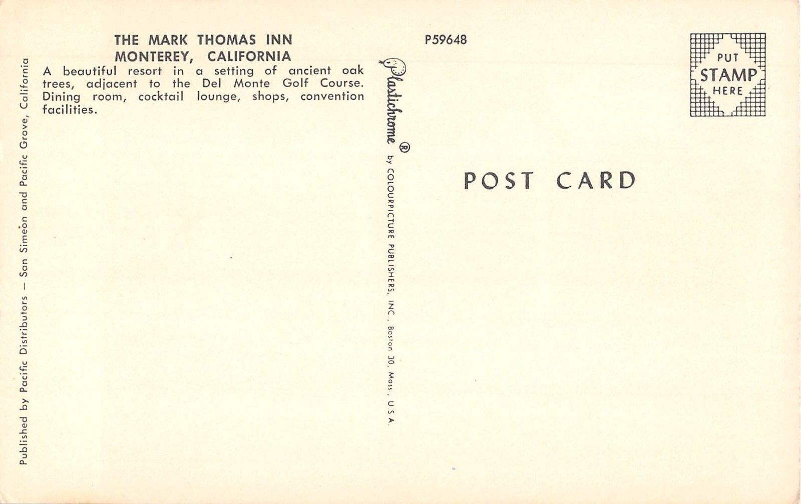 Monterey California The Mark Thomas Inn Vintage Postcard (J20735) - Image 2