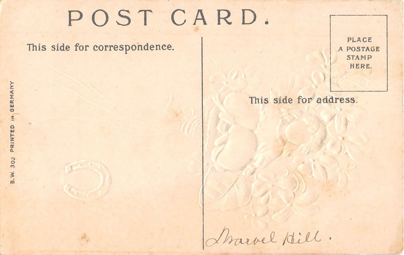 New Year Greetings Little Girl with Flowers & Horseshoe Antique Postcard (J8791) - Image 2