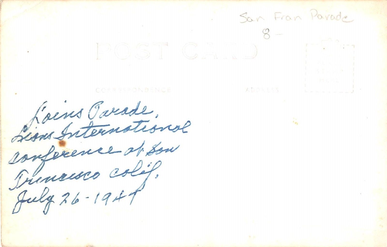 San Francisco California Lions Club Parade Real Photo Antique Postcard (J8898) - Image 2