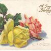 Birthday greetings yellow & pink roses artist signed C Klein antique pc (Z5166)