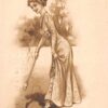 Young woman in dress playing croquet game antique pc (Y9719)