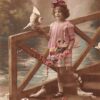 Girl with Pigeons Tinted Real Photo Antique Postcard (J33906)