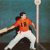 View of Jai Alai player with Cesta inside gym court vintage pc (Y9717)