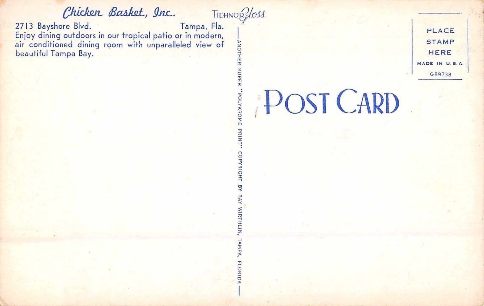 Tampa Florida Chicken Basket Restaurant Views Antique Postcard (J34111) - Image 2