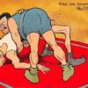 The Sport of Wrestling Comic Antique Postcard from Originals by Tom Browne B952