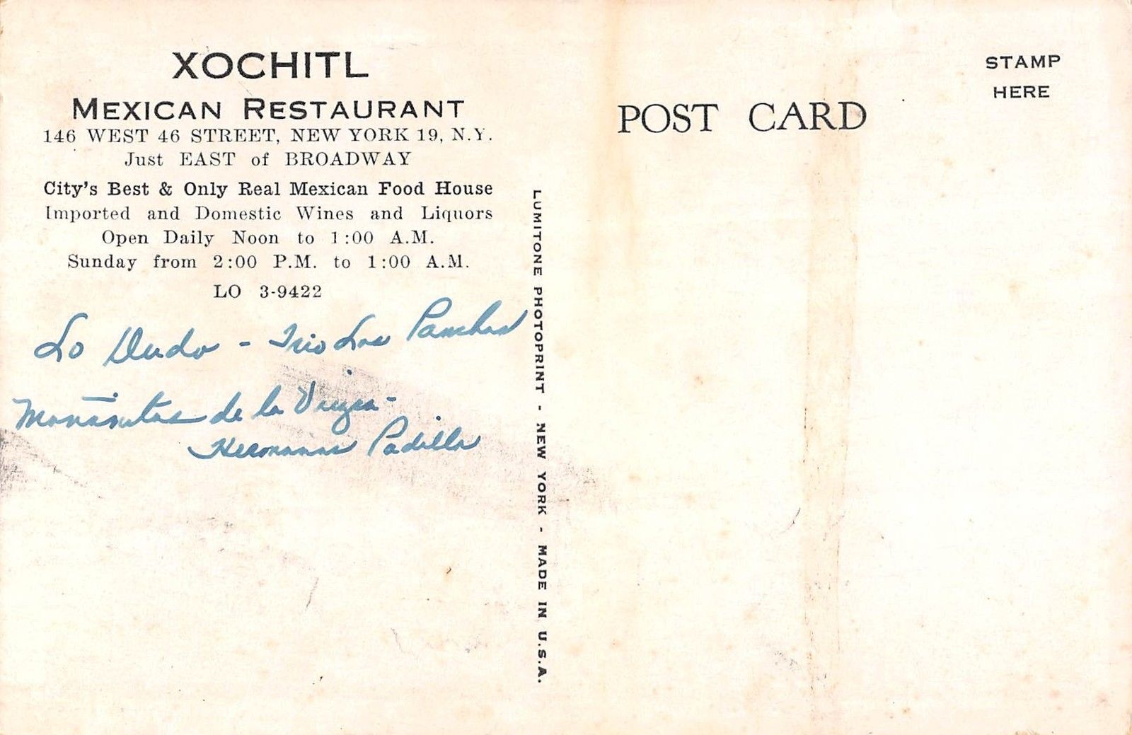 New York City New York interior Xochitl Mexican Restaurant antique pc (Y9679) - Image 2