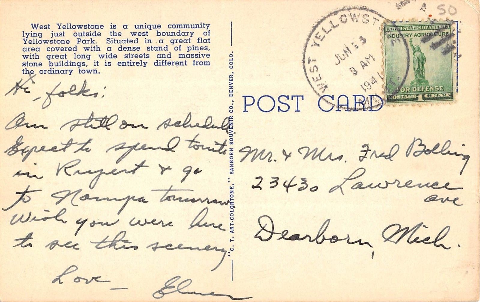 West Yellowstone Montana Large Letter Linen Greeting Antique Postcard V19103 - Image 2