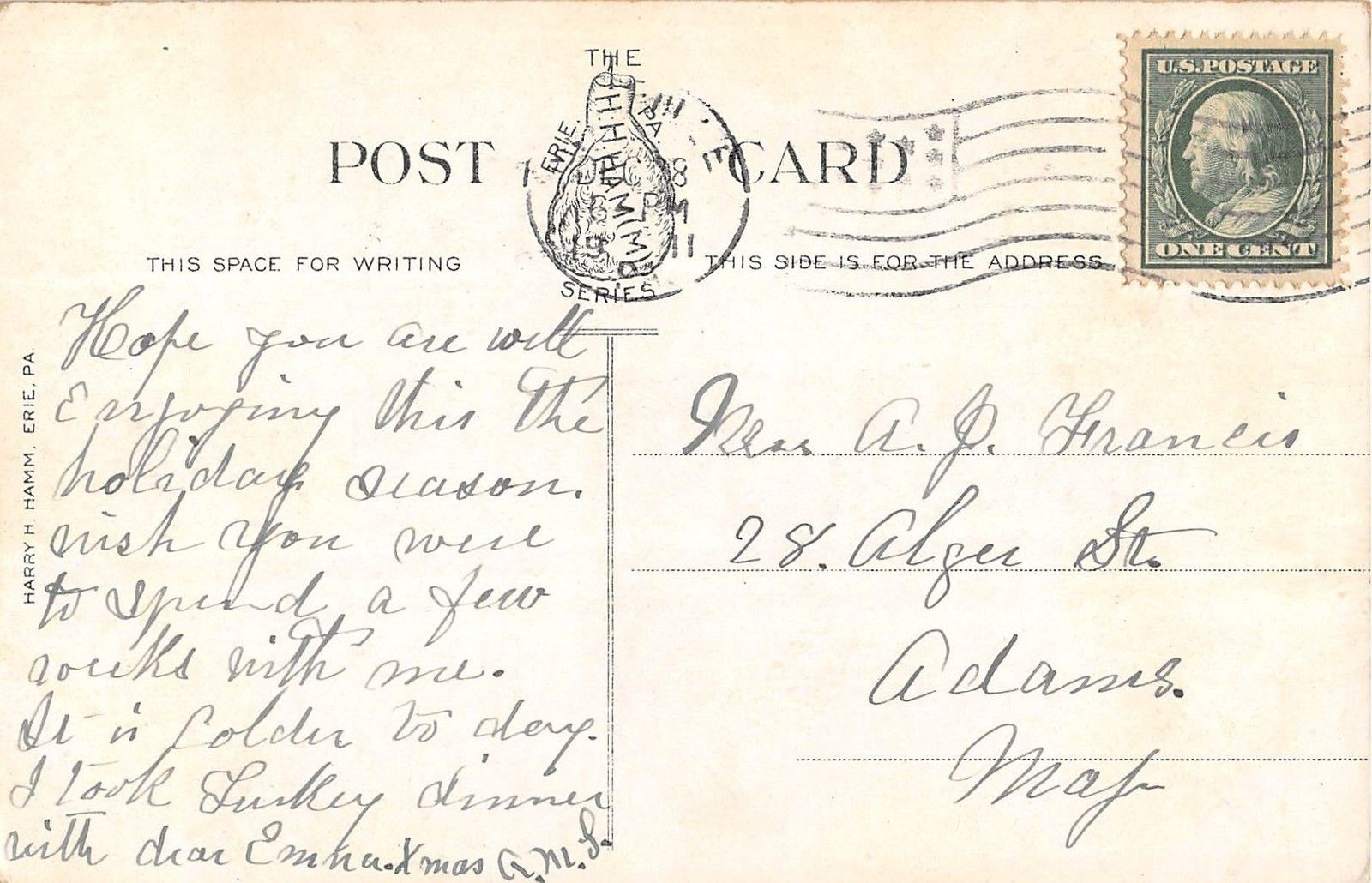 Meadville Pennsylvania Baptist Church Front View Antique Postcard V13238 - Image 2