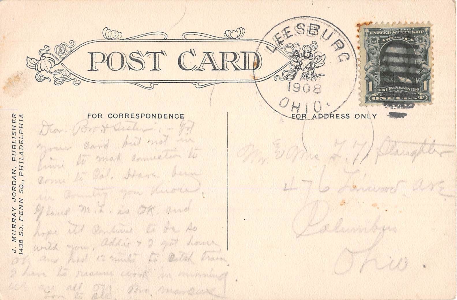 Columbus Ohio State University Townshend Hall Antique Postcard (J11069) - Image 2